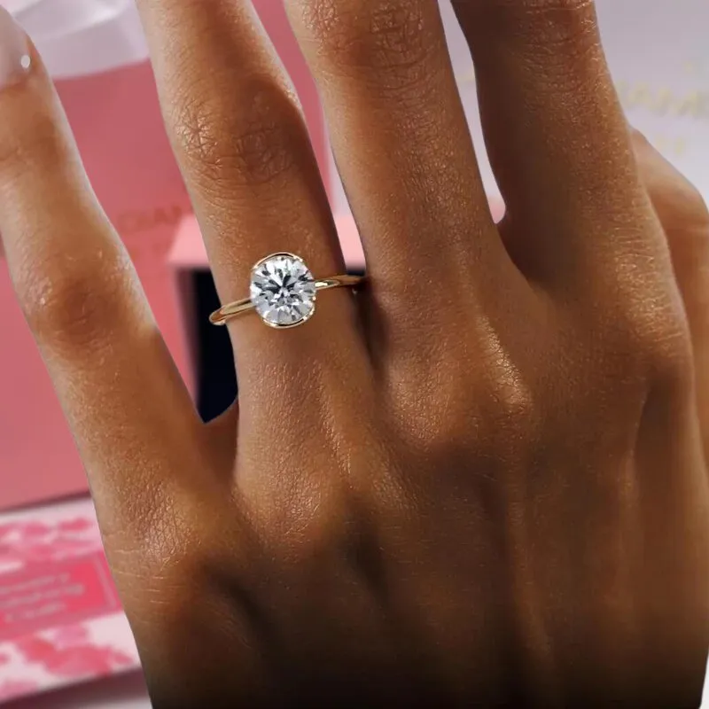 Exquisite 1.0 Ct Diamond Half Bezel Solitaire Engagement Ring
