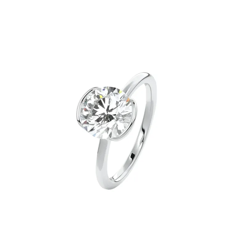 Exquisite 1.0 Ct Diamond Half Bezel Solitaire Engagement Ring