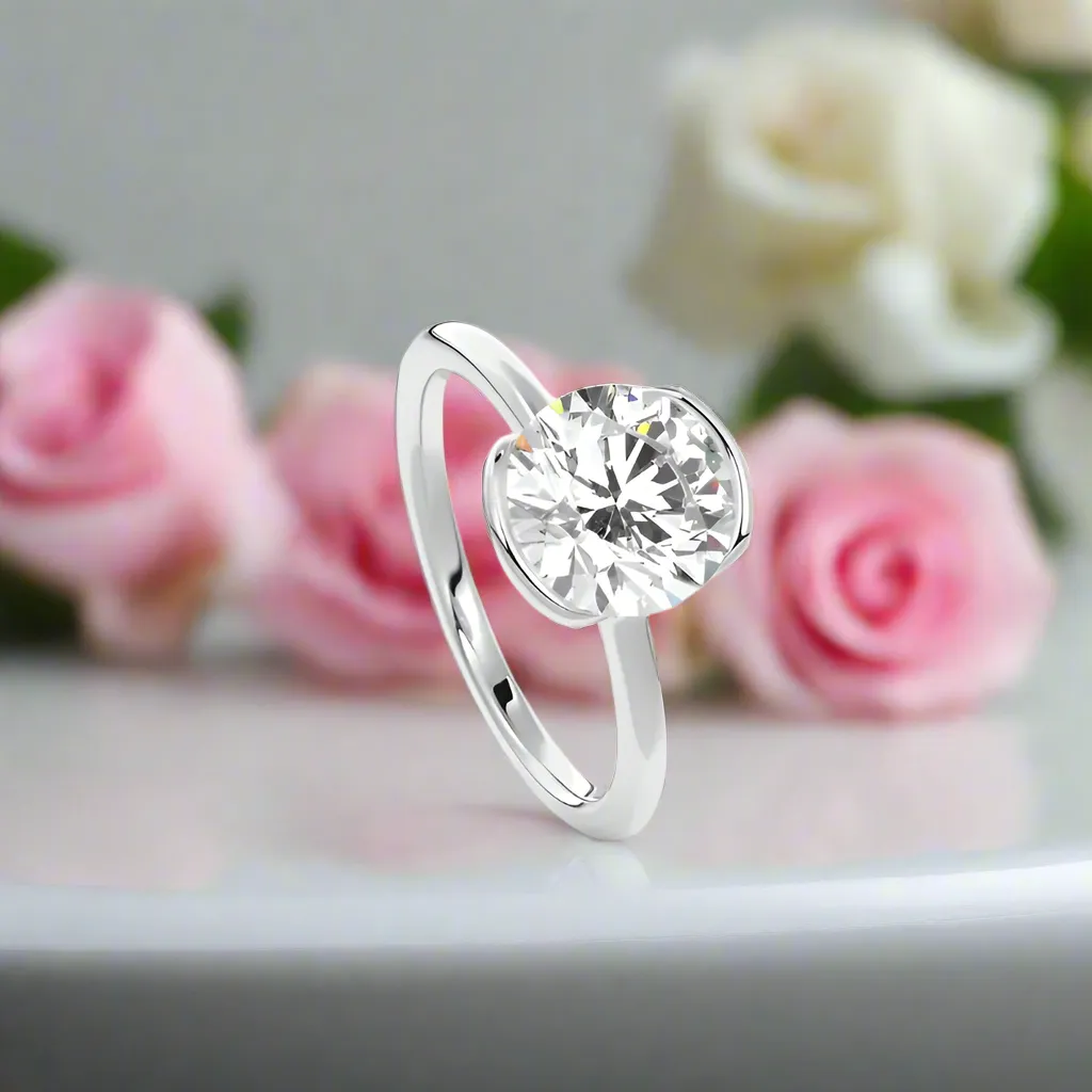 Exquisite 1.0 Ct Diamond Half Bezel Solitaire Engagement Ring