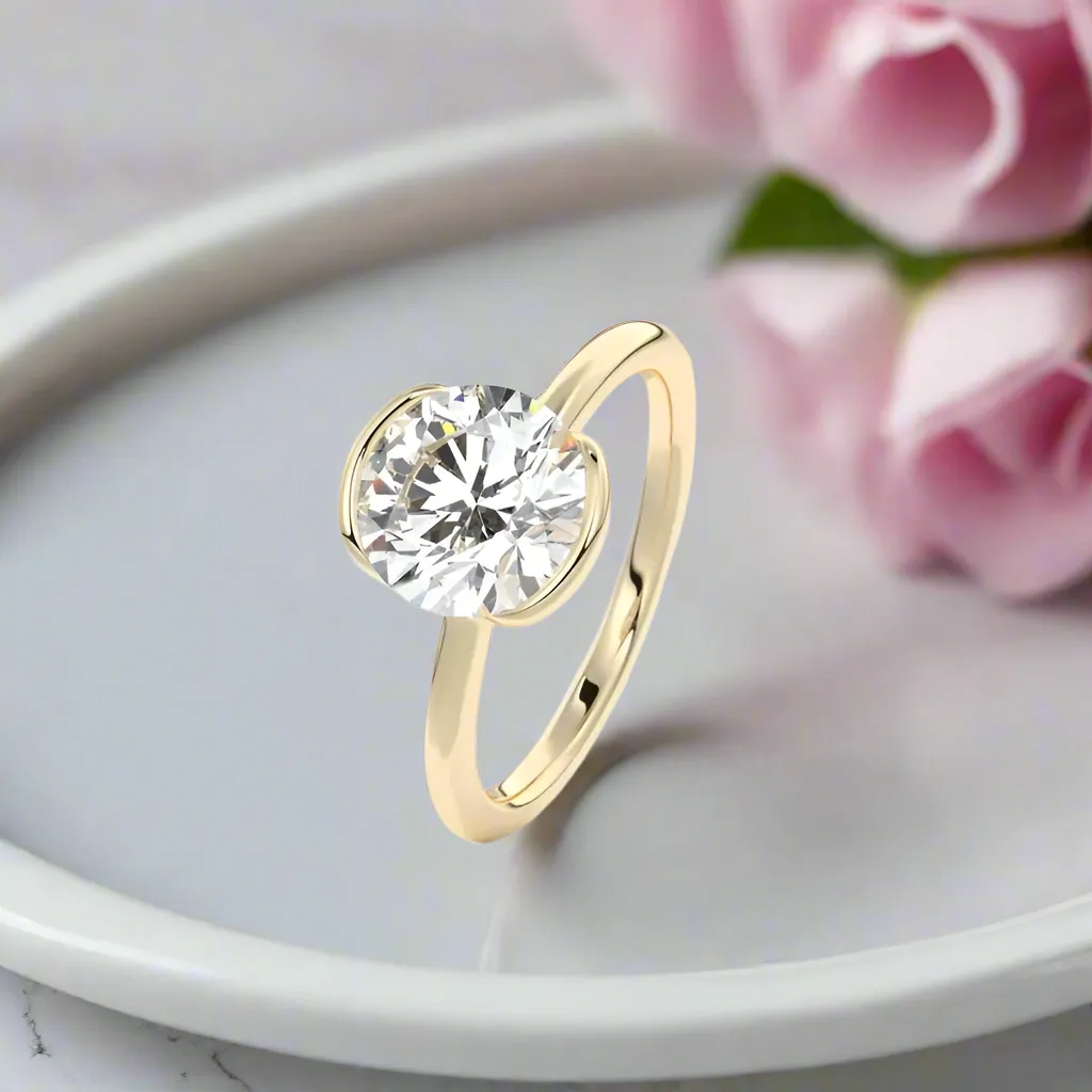 Exquisite 1.0 Ct Diamond Half Bezel Solitaire Engagement Ring