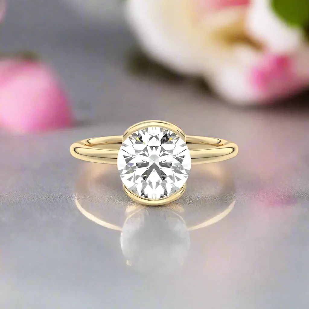 Exquisite 1.0 Ct Diamond Half Bezel Solitaire Engagement Ring