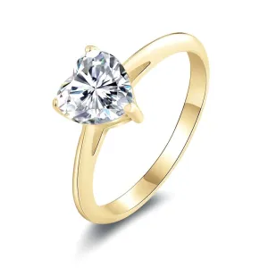 Exquisite 10k Yellow Gold Heart Diamond Solitaire Engagement Ring