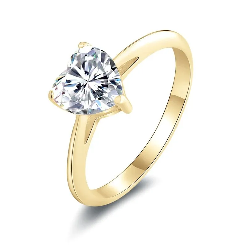 Exquisite 10k Yellow Gold Heart Diamond Solitaire Engagement Ring