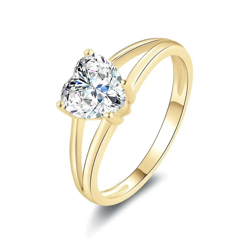 Exquisite 10k Yellow Gold Heart Diamond Solitaire Engagement Ring