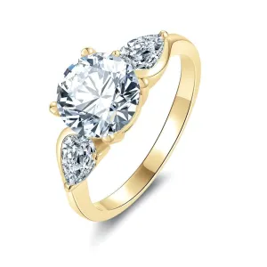 Exquisite 10k Yellow Gold Three Stone Diamond Engagement Ring