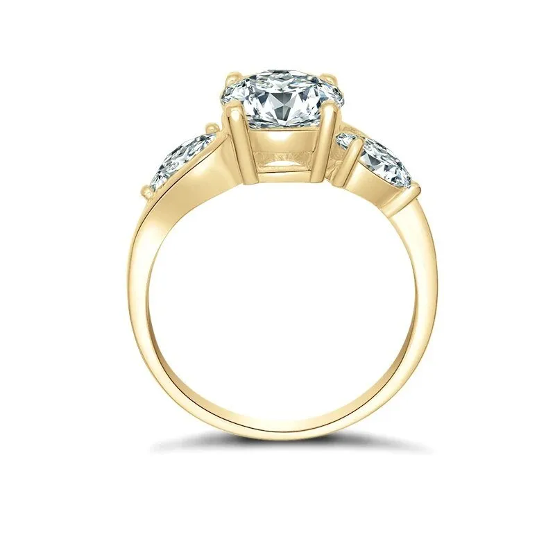 Exquisite 10k Yellow Gold Three Stone Diamond Engagement Ring