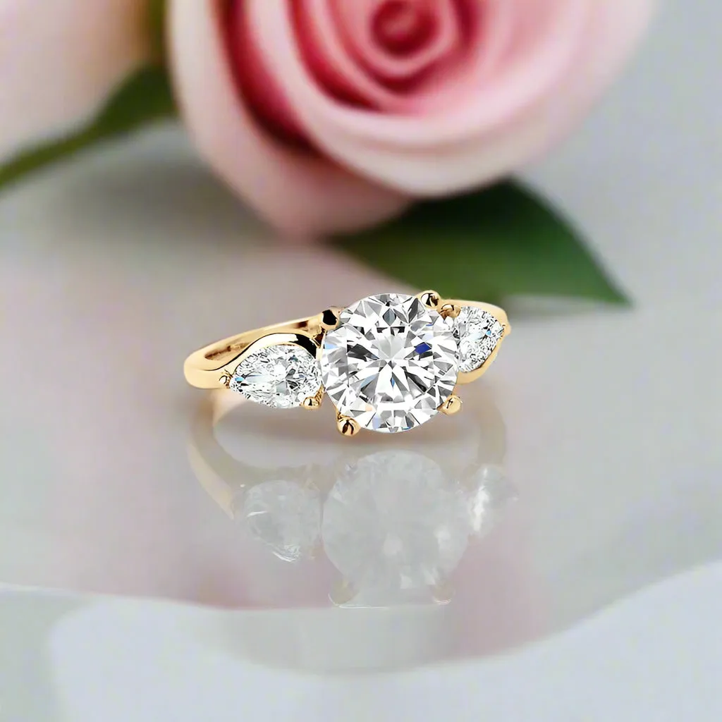 Exquisite 10k Yellow Gold Three Stone Diamond Engagement Ring
