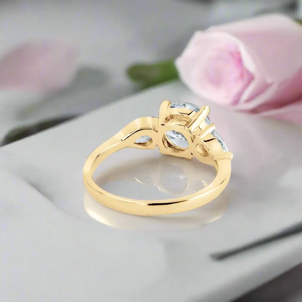 Exquisite 10k Yellow Gold Three Stone Diamond Engagement Ring