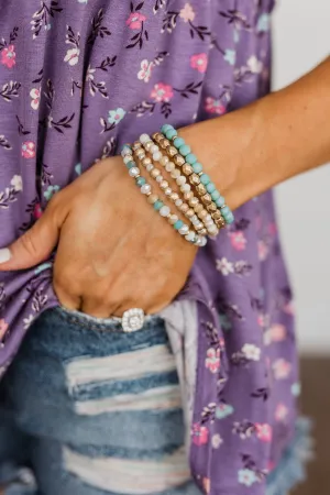 Exquisite 5 Piece Stackable Bracelet Set- Turquoise & Gold