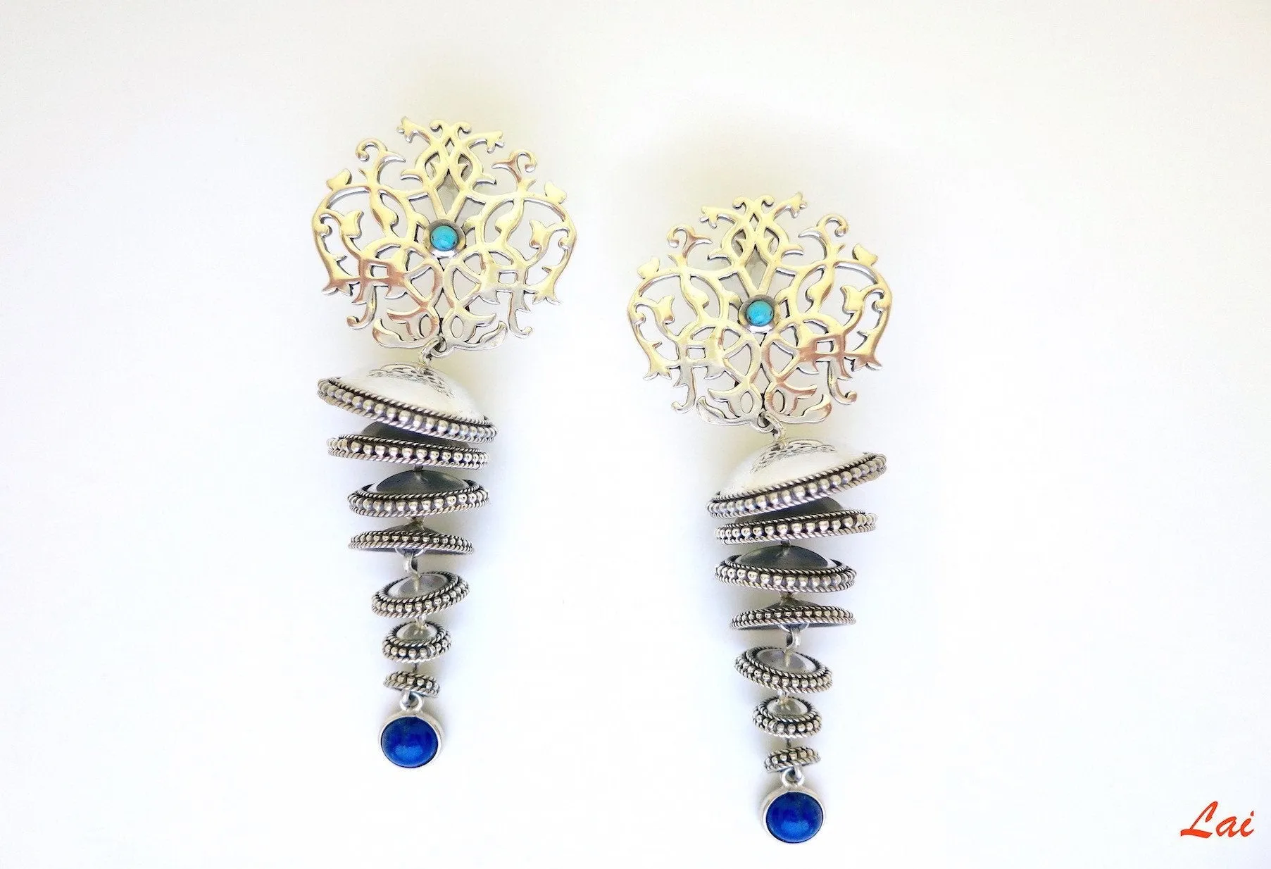 Exquisite, 7-tiered arabesque chandelier earrings