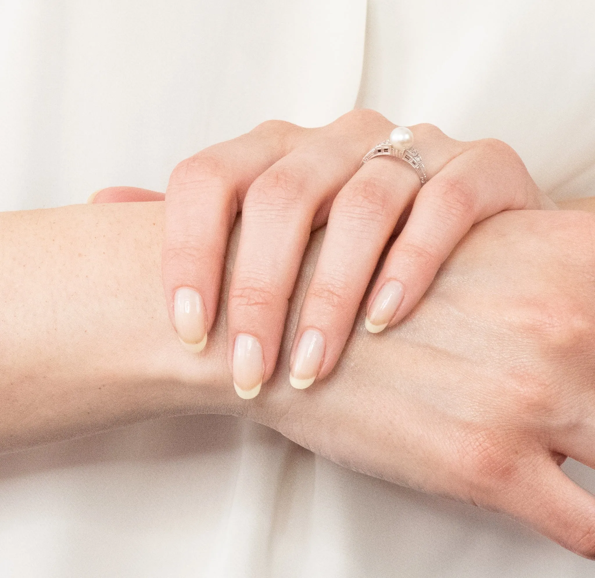Exquisite Art Deco Natural Pearl Diamond Platinum Fashion Ring