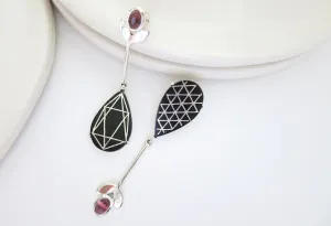 Exquisite asymmetrical long Bidri earrings
