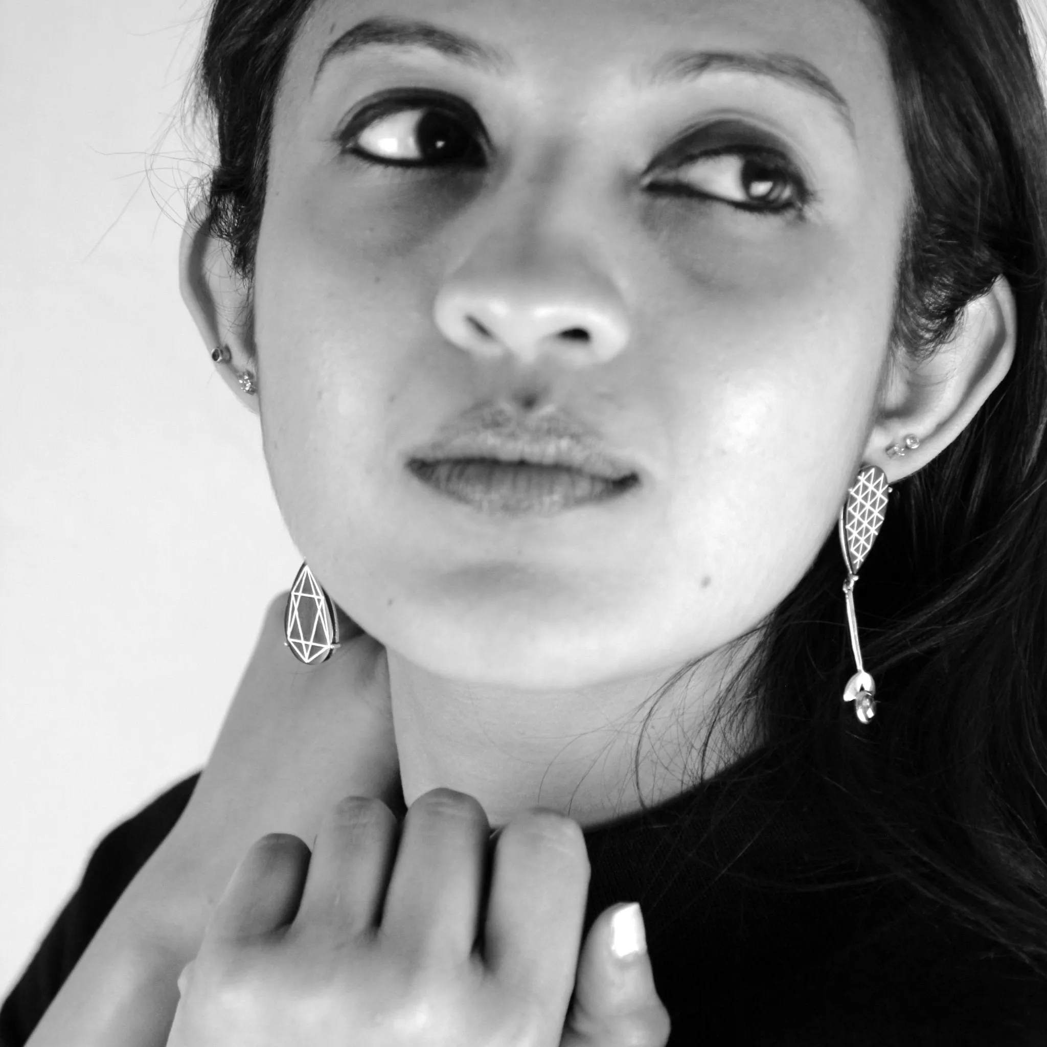 Exquisite asymmetrical long Bidri earrings