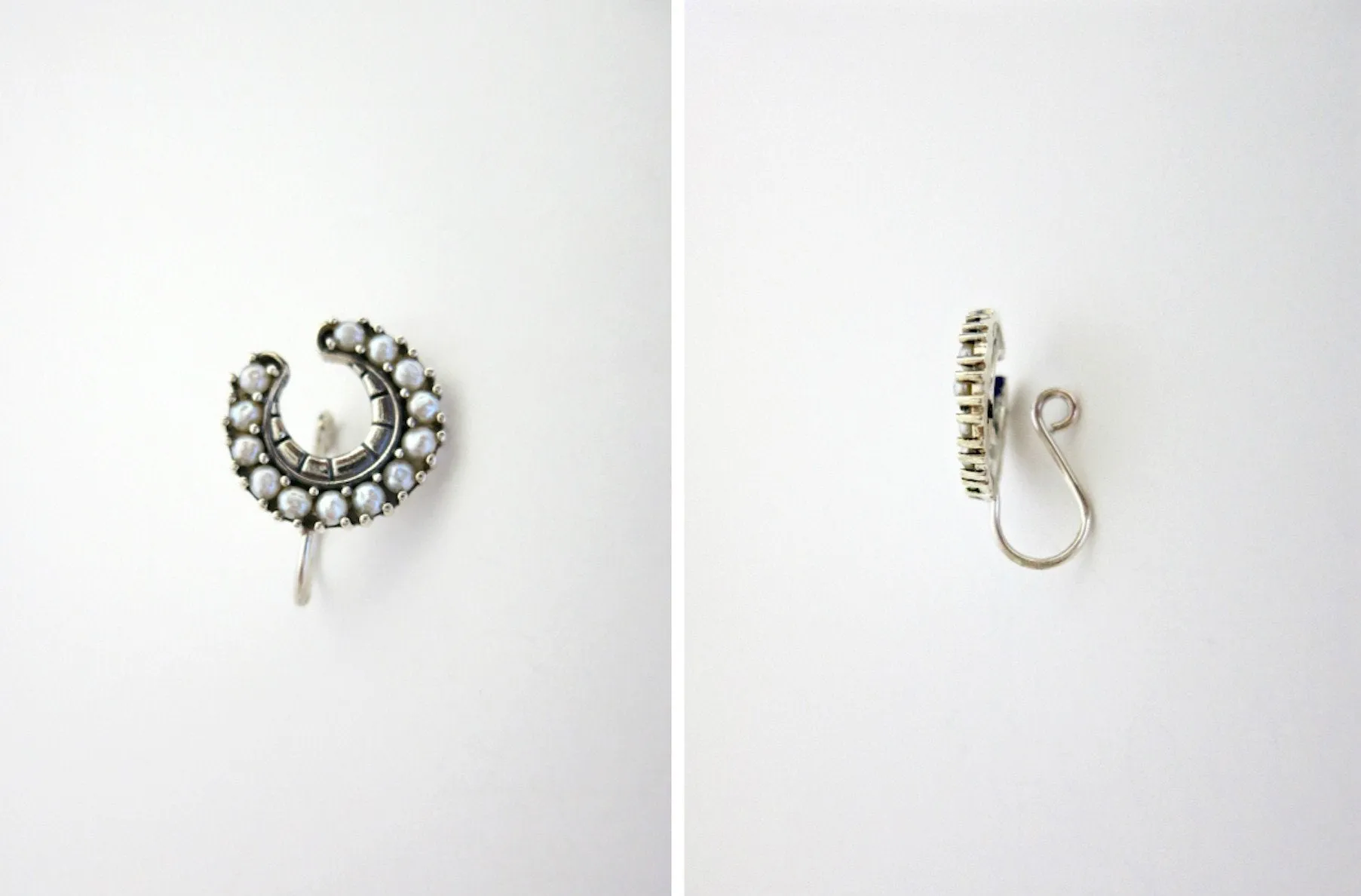 Exquisite, crescent shape, pearls encrusted nose pin