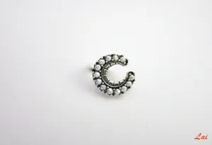 Exquisite, crescent shape, pearls encrusted nose pin