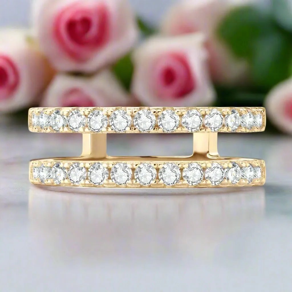Exquisite Double Layer Round Cut Diamond Wedding Band Enhancer