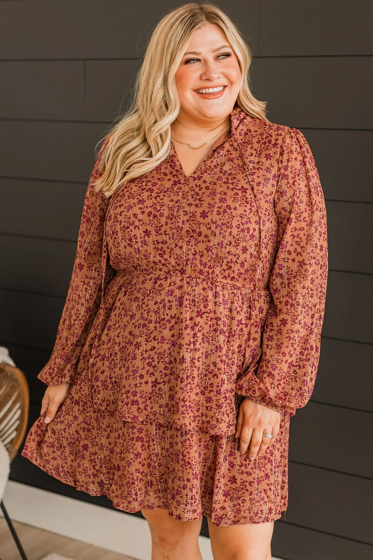 Exquisite Evenings Floral Dress- Dark Peach