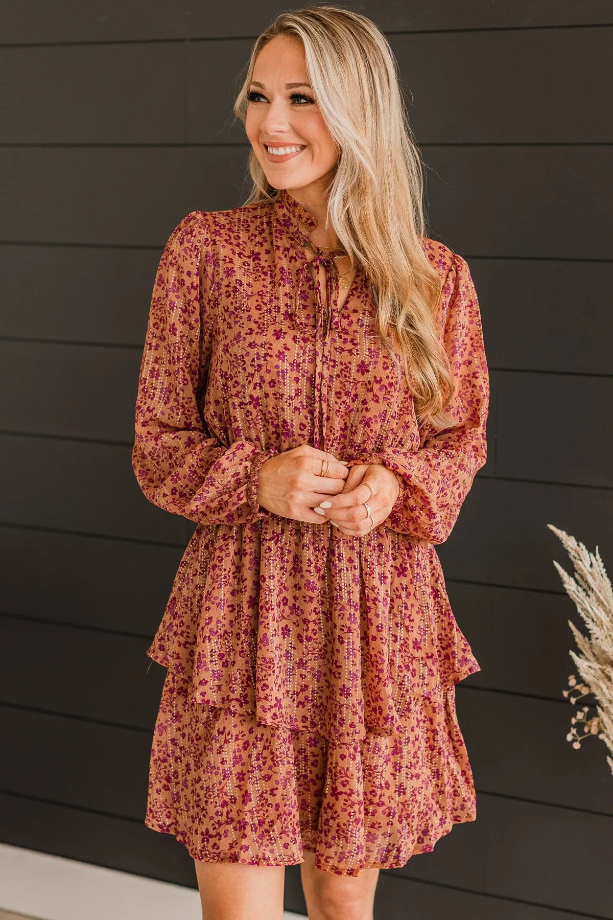 Exquisite Evenings Floral Dress- Dark Peach