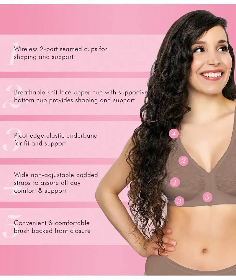 Exquisite Form Fully Front Close Wire-Free Posture Bra With Lace - Walnut