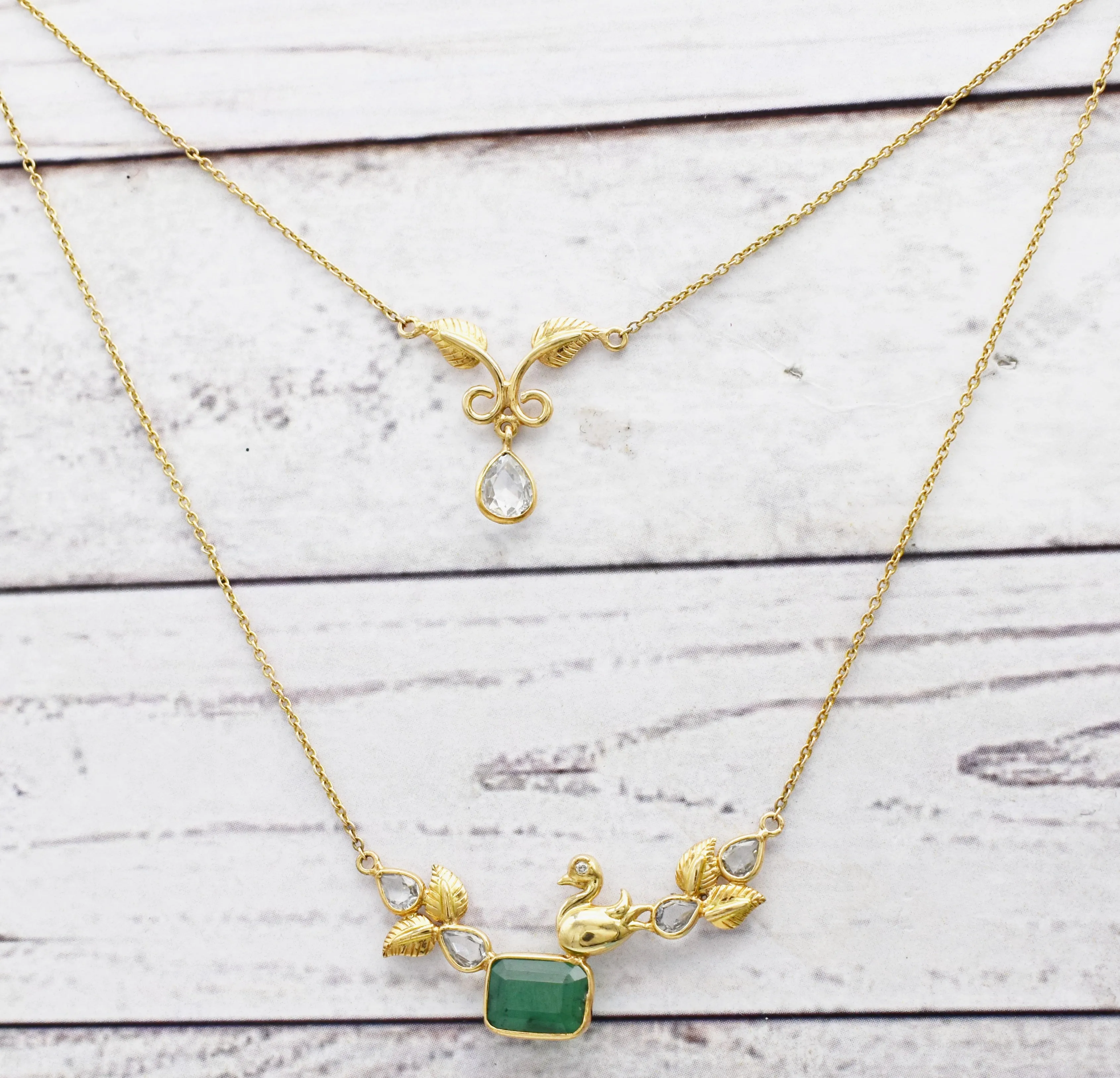 Exquisite Genuine Emerald| Diamond| White sapphire Necklace| Double layered Necklace|