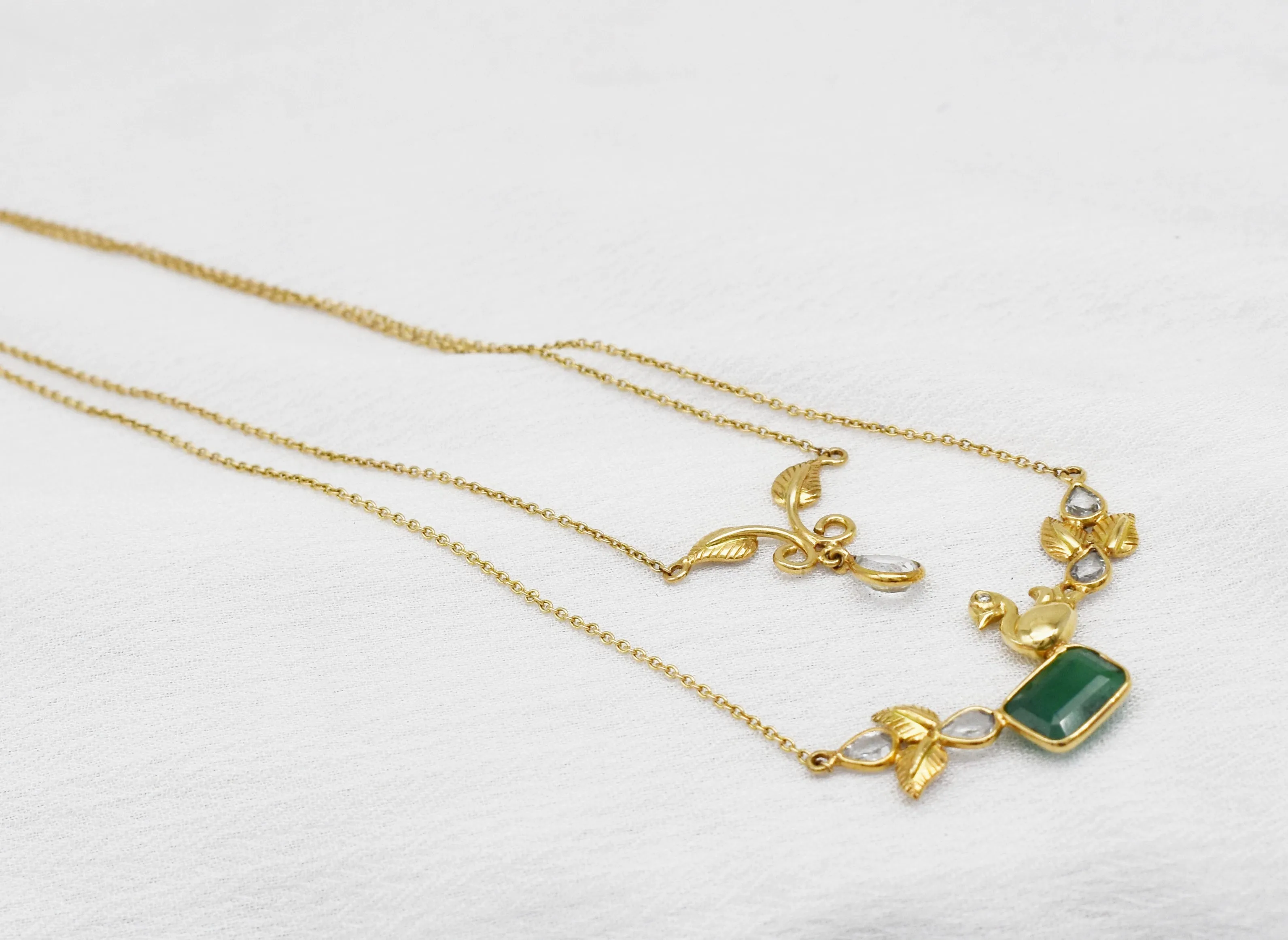 Exquisite Genuine Emerald| Diamond| White sapphire Necklace| Double layered Necklace|