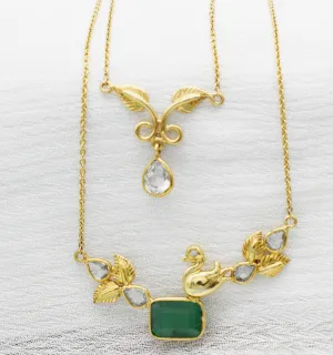 Exquisite Genuine Emerald| Diamond| White sapphire Necklace| Double layered Necklace|