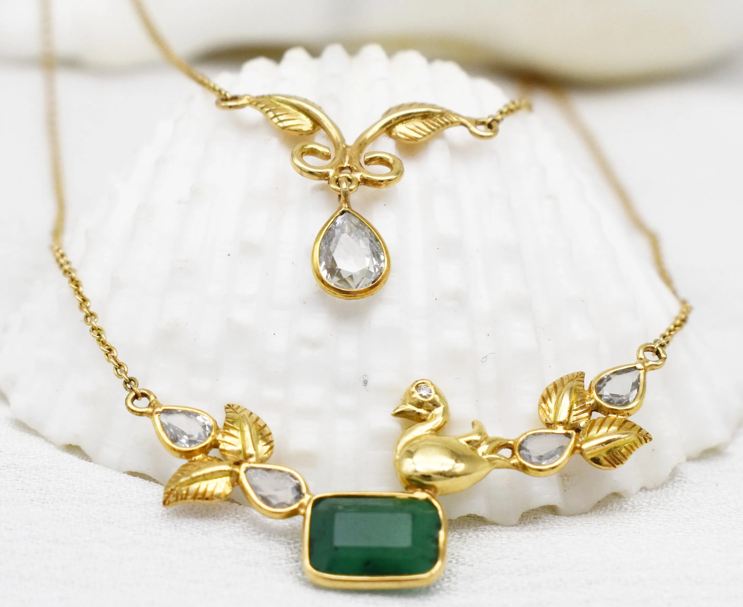 Exquisite Genuine Emerald| Diamond| White sapphire Necklace| Double layered Necklace|