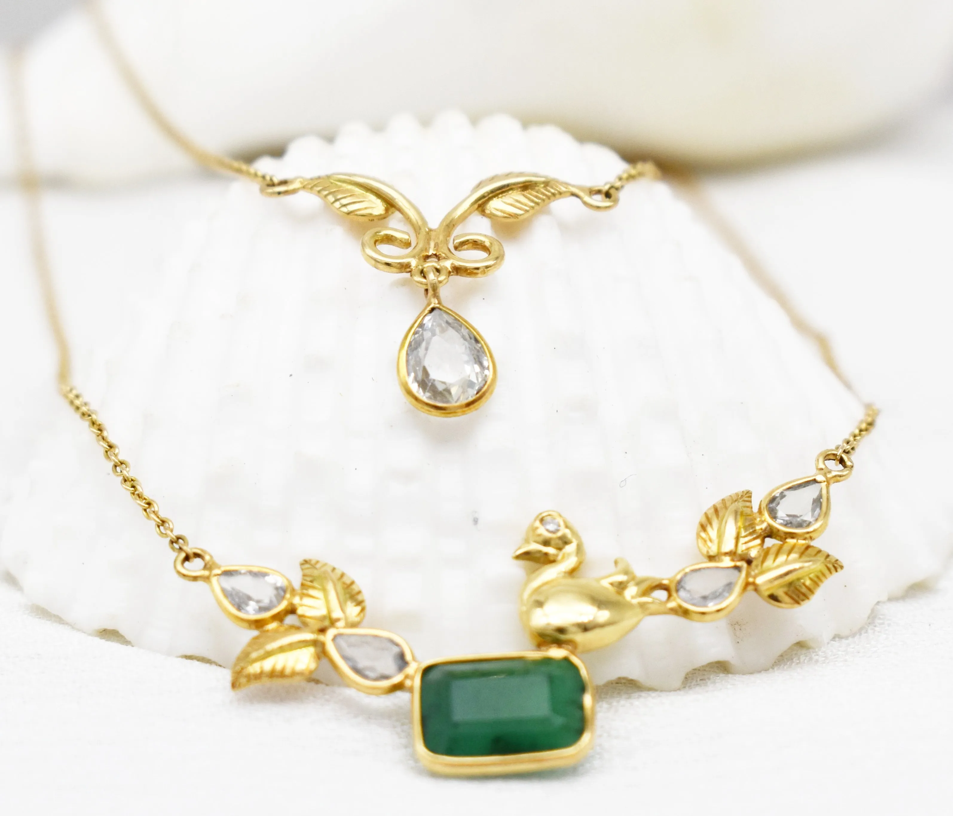 Exquisite Genuine Emerald| Diamond| White sapphire Necklace| Double layered Necklace|