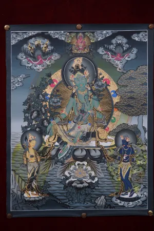 Exquisite Green Tara Thangka Art