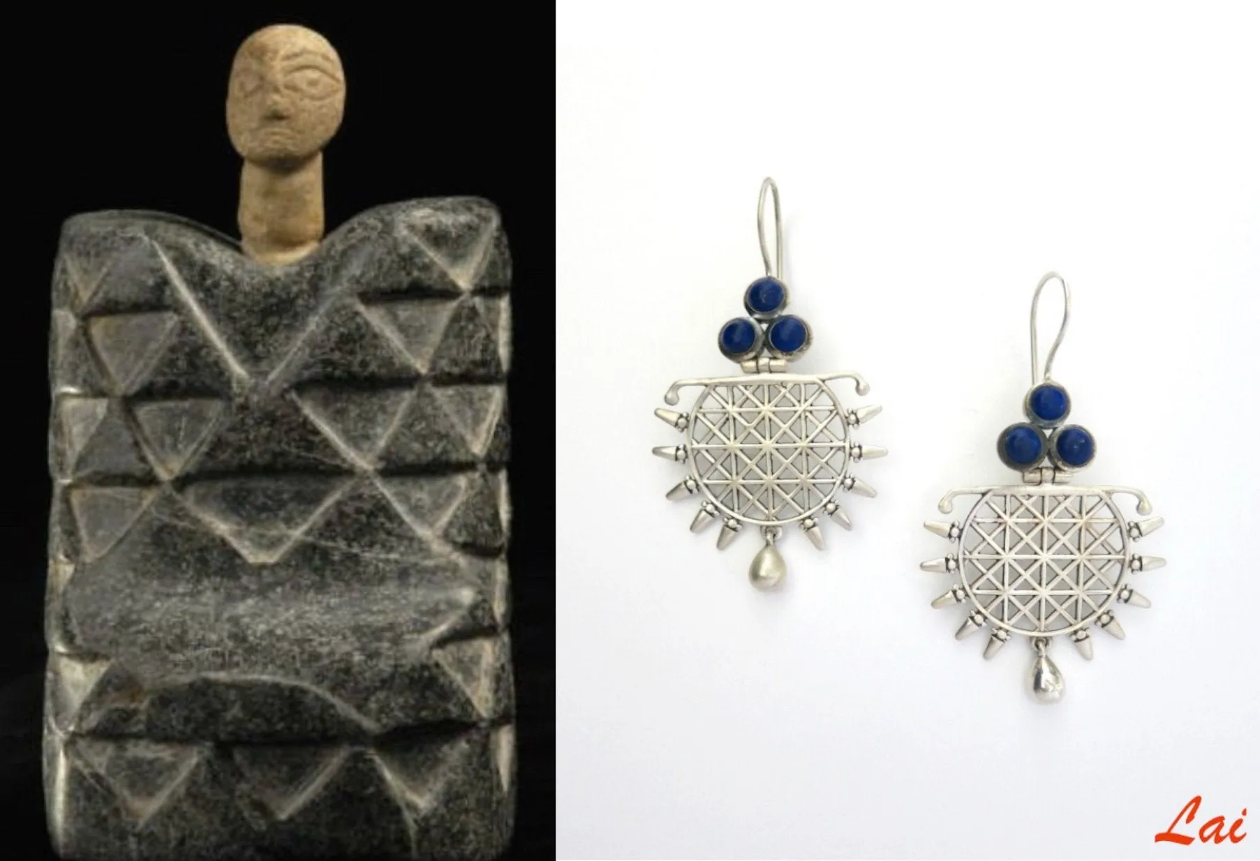 Exquisite, grid pattern lapis earrings