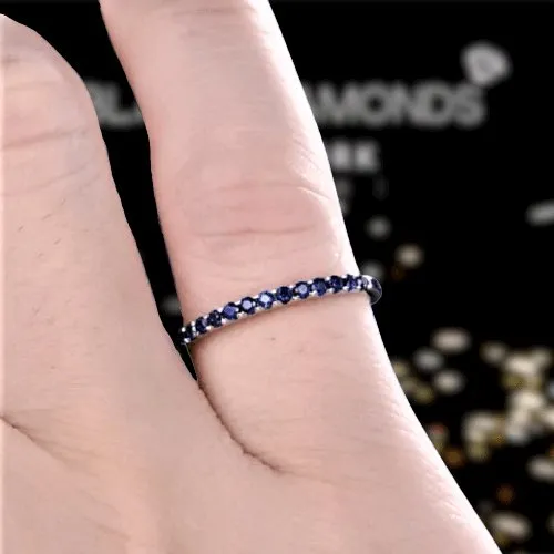 Exquisite Half Eternity Blue Sapphire Wedding Band