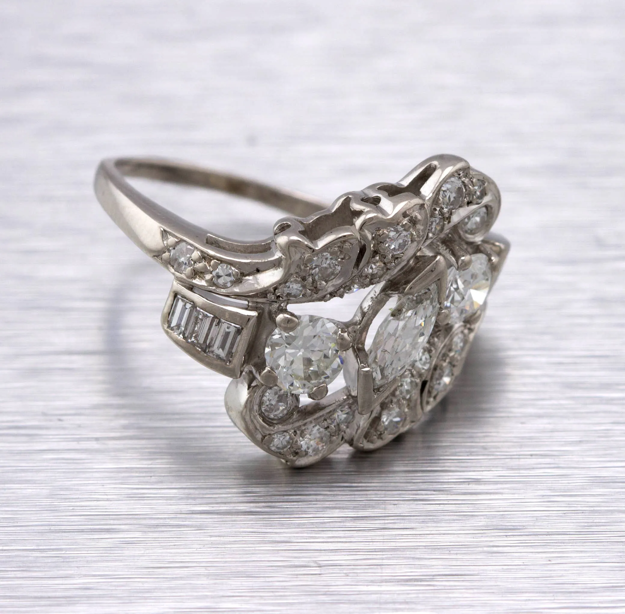 Exquisite Ladies Estate Platinum 1.45ctw Marquise Diamond Cluster Cocktail Ring
