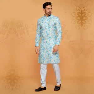 Exquisite Leaf Printed Kurta in White