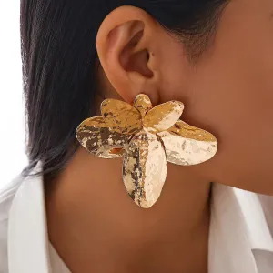 Exquisite Metal Big Flower Drop Earrings