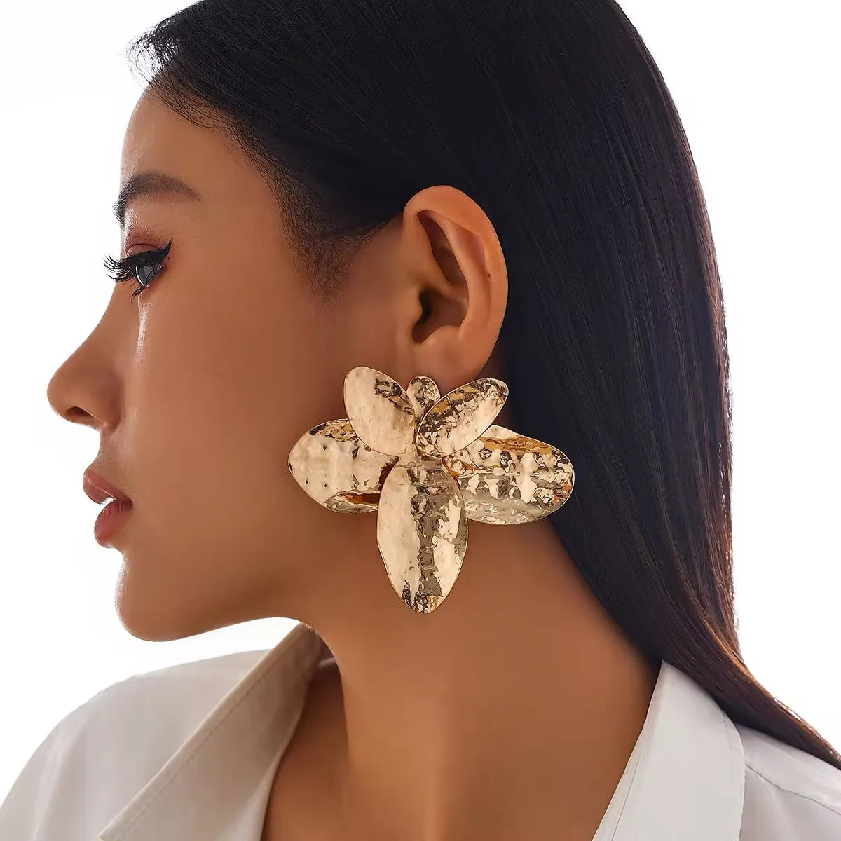 Exquisite Metal Big Flower Drop Earrings