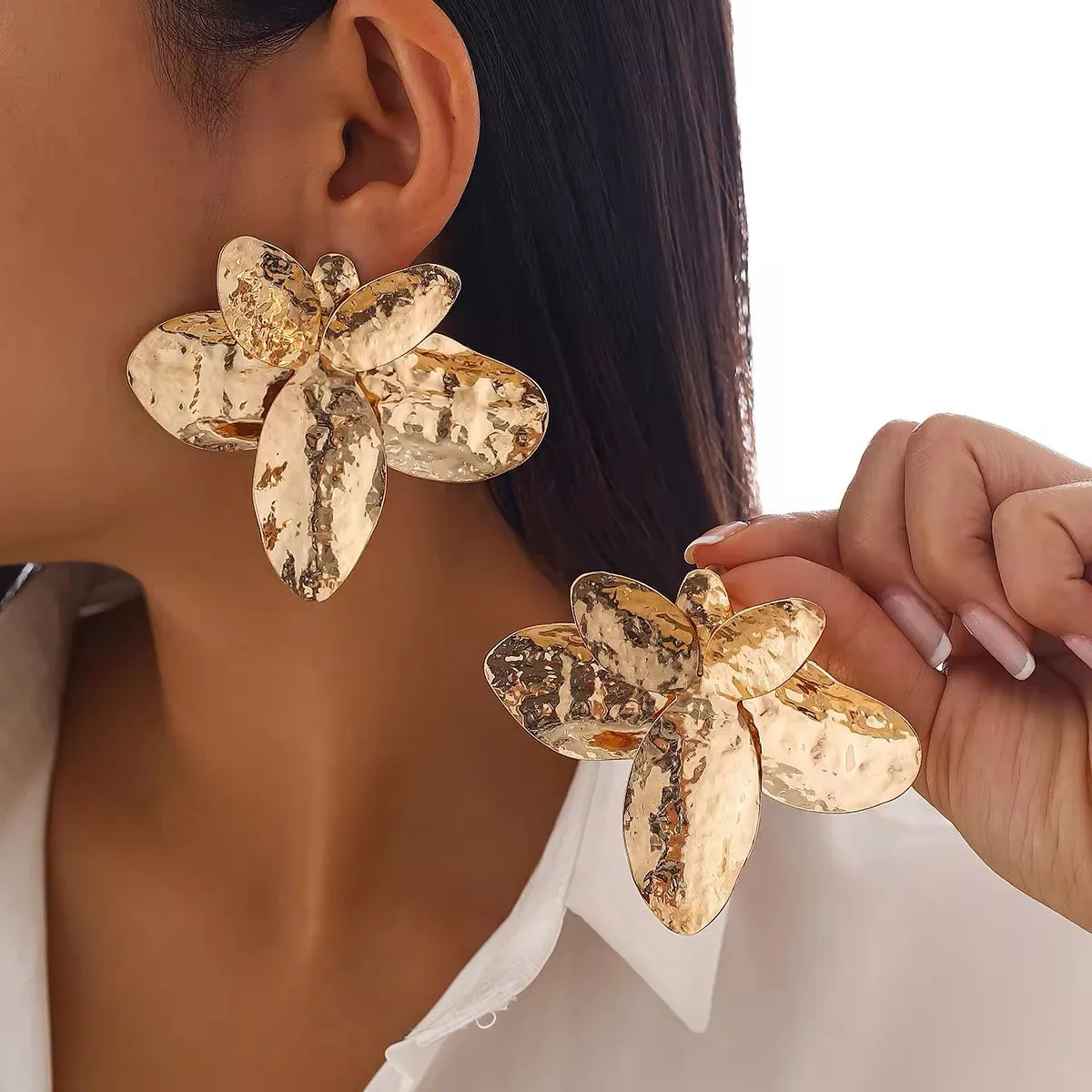 Exquisite Metal Big Flower Drop Earrings