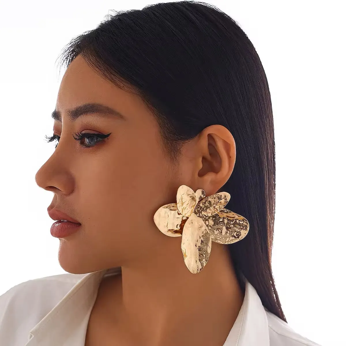 Exquisite Metal Big Flower Drop Earrings