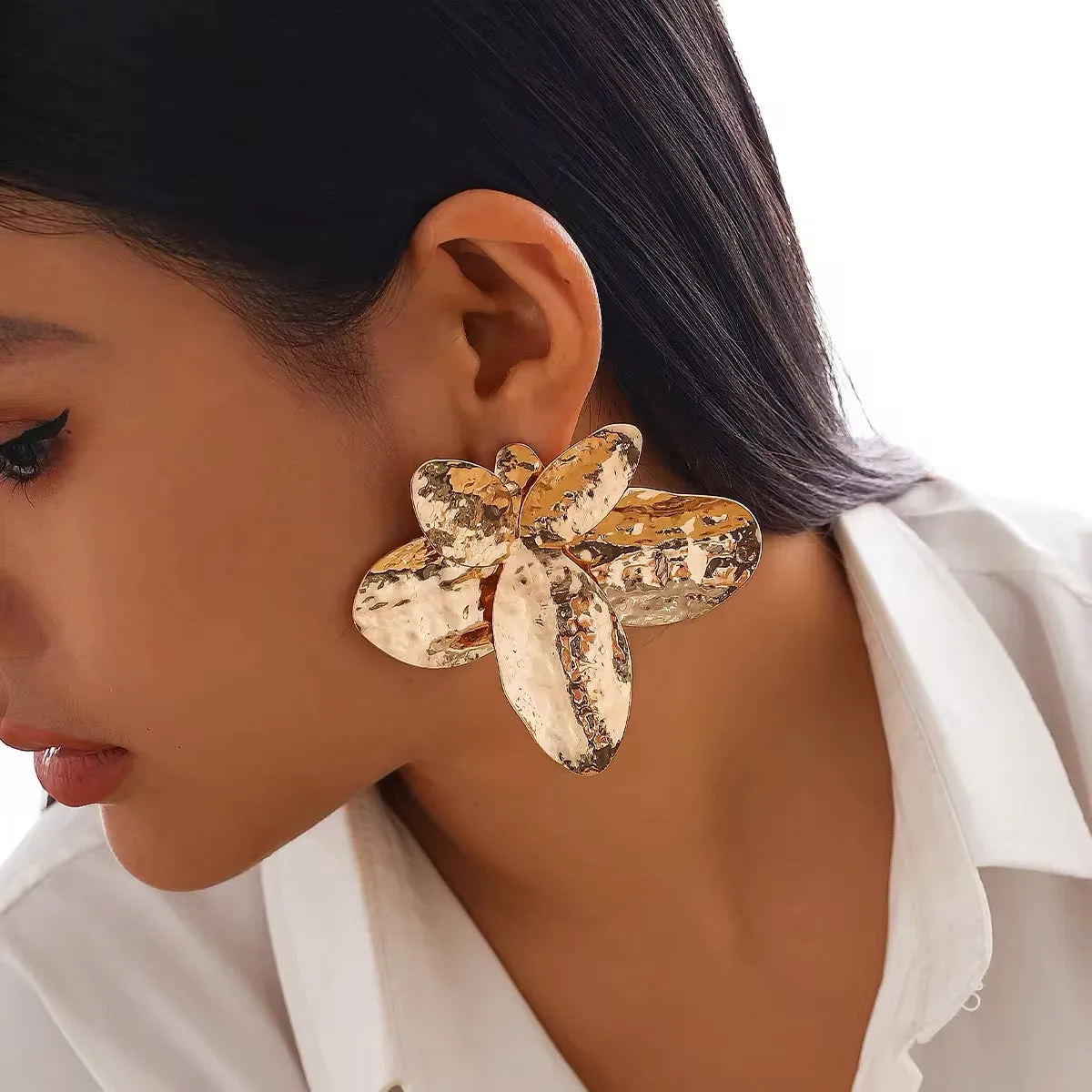 Exquisite Metal Big Flower Drop Earrings