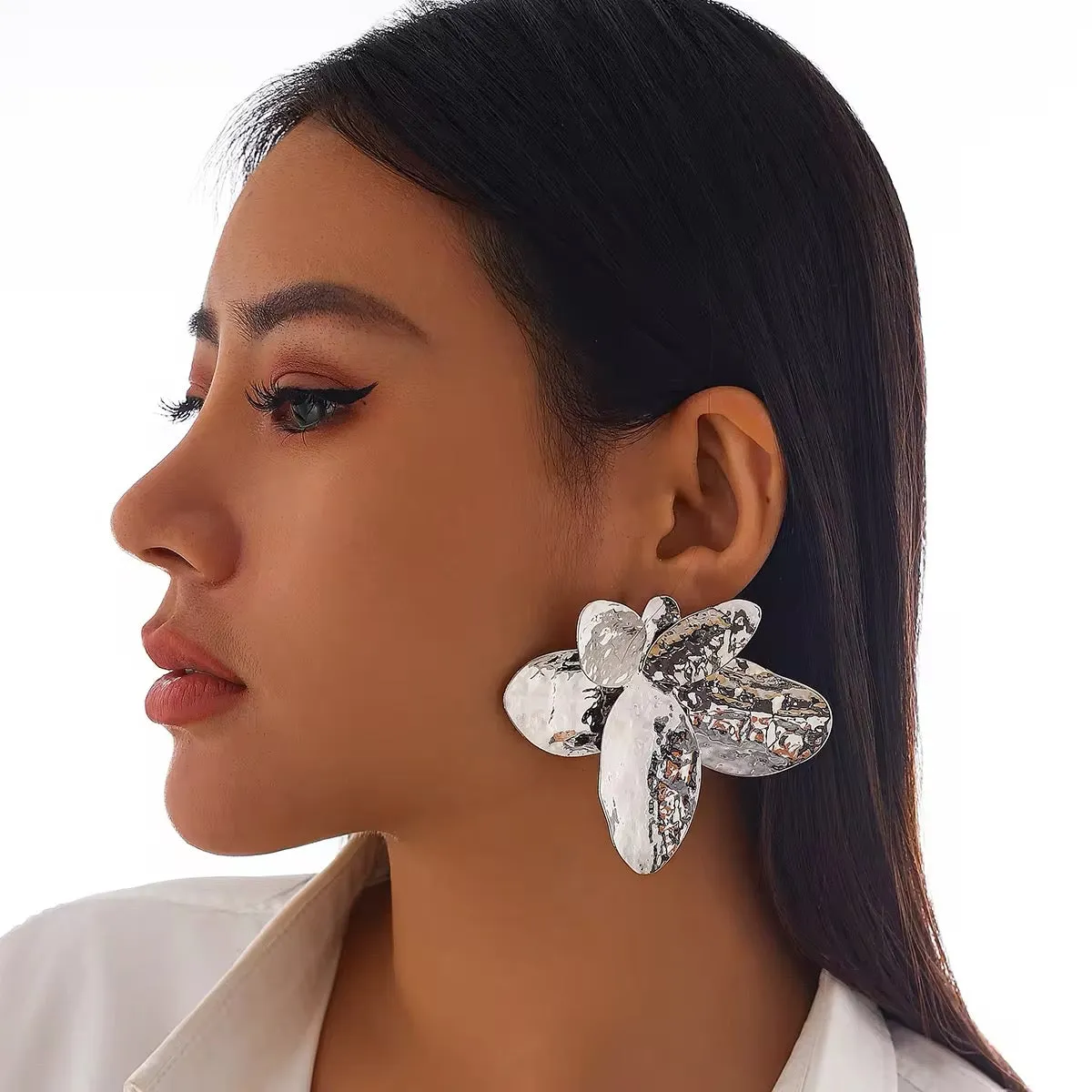 Exquisite Metal Big Flower Drop Earrings