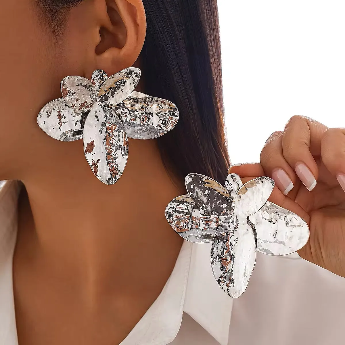 Exquisite Metal Big Flower Drop Earrings