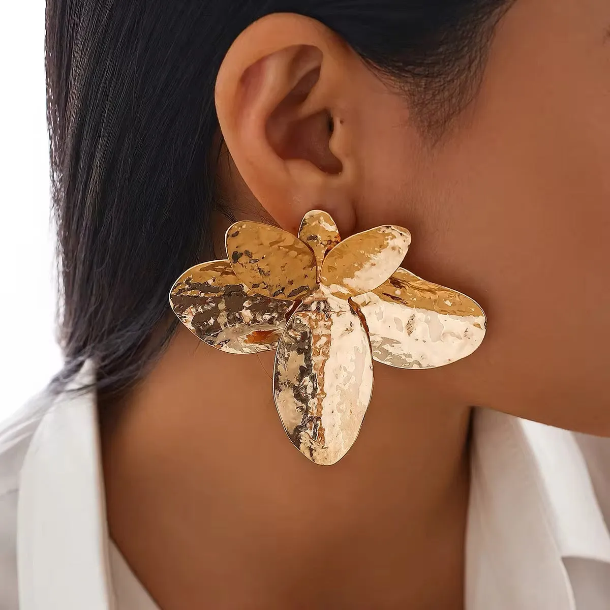 Exquisite Metal Big Flower Drop Earrings