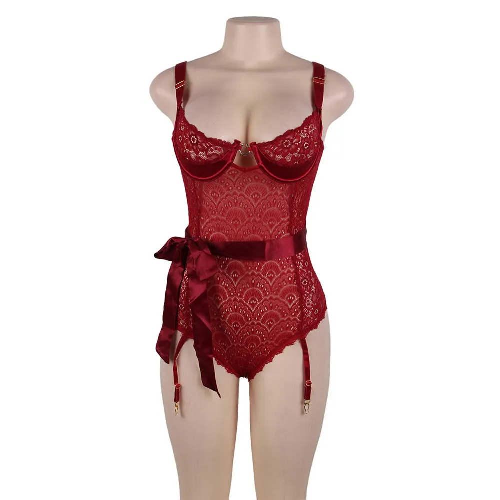 Exquisite Peacock pattern Lace Teddy With Steel Ring