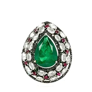 Exquisite Pear Shape Emerald and Diamond Ring