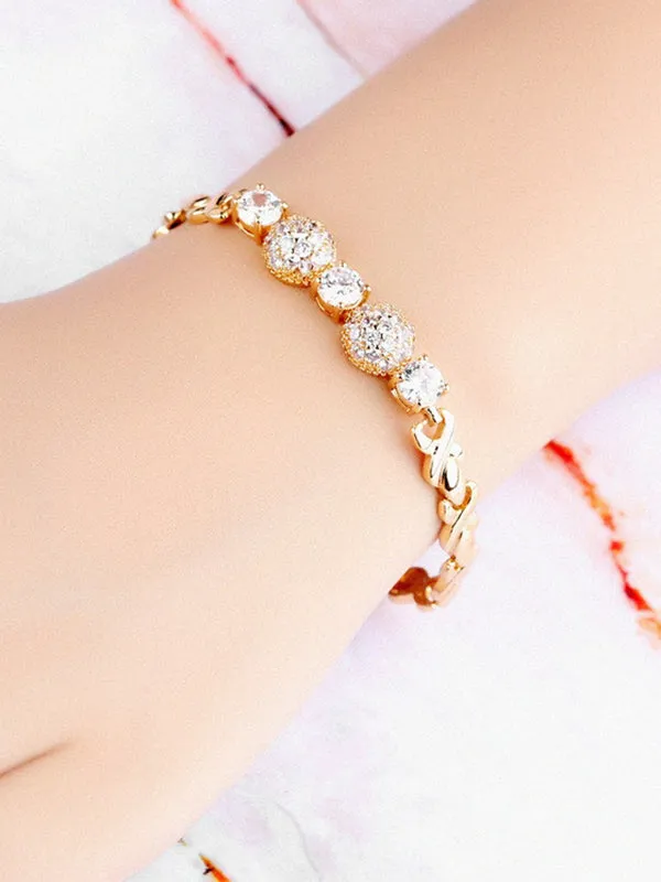Exquisite Round Micro-set 3A Zircon Bracelet Beautifully Shiny 18K Gold Bracelet
