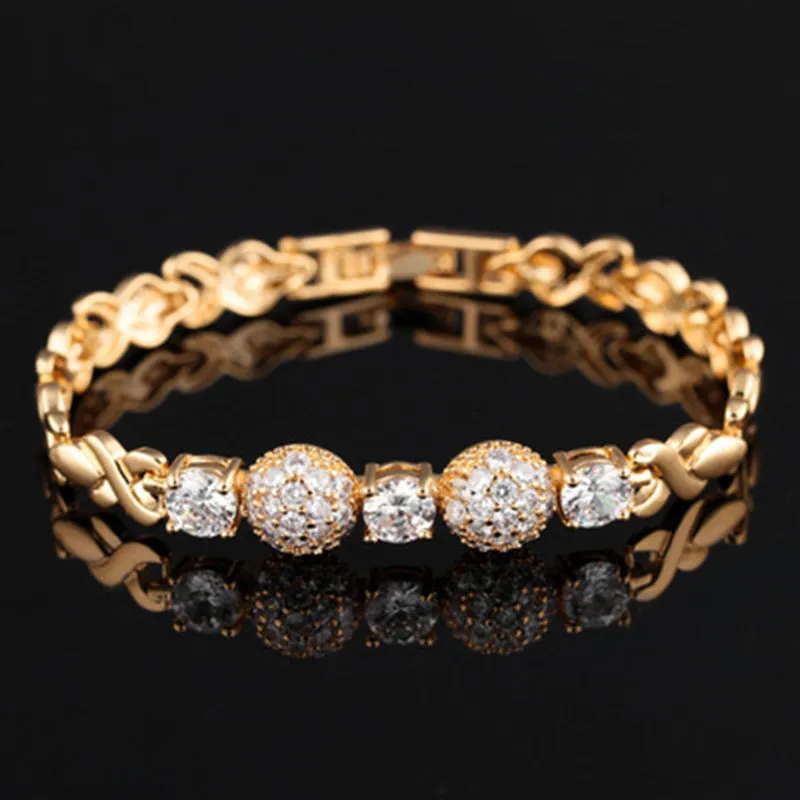 Exquisite Round Micro-set 3A Zircon Bracelet Beautifully Shiny 18K Gold Bracelet
