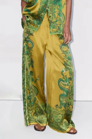 Exquisite Satin Unique Floral Print Wide Leg Pants