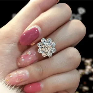 Exquisite Sun Flower Design Halo Round Cut Engagement Ring