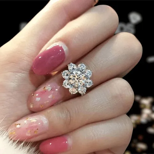 Exquisite Sun Flower Design Halo Round Cut Engagement Ring