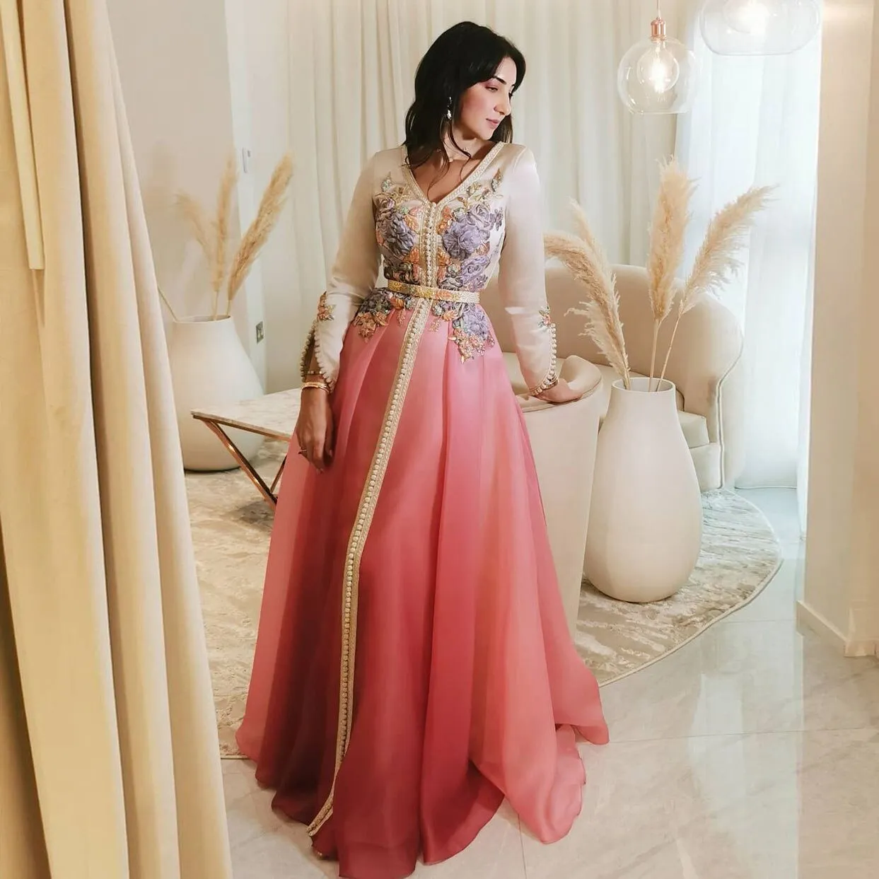 Exquisite White Moroccan Caftan Evening Dress