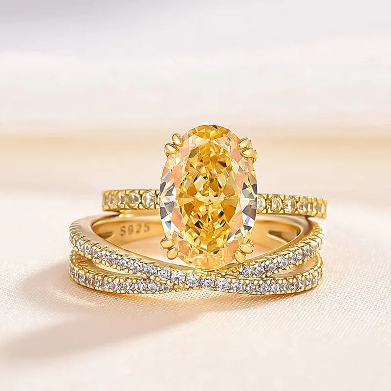 Exquisite Yellow Gold Oval Cut Yellow Sapphire Ring Set